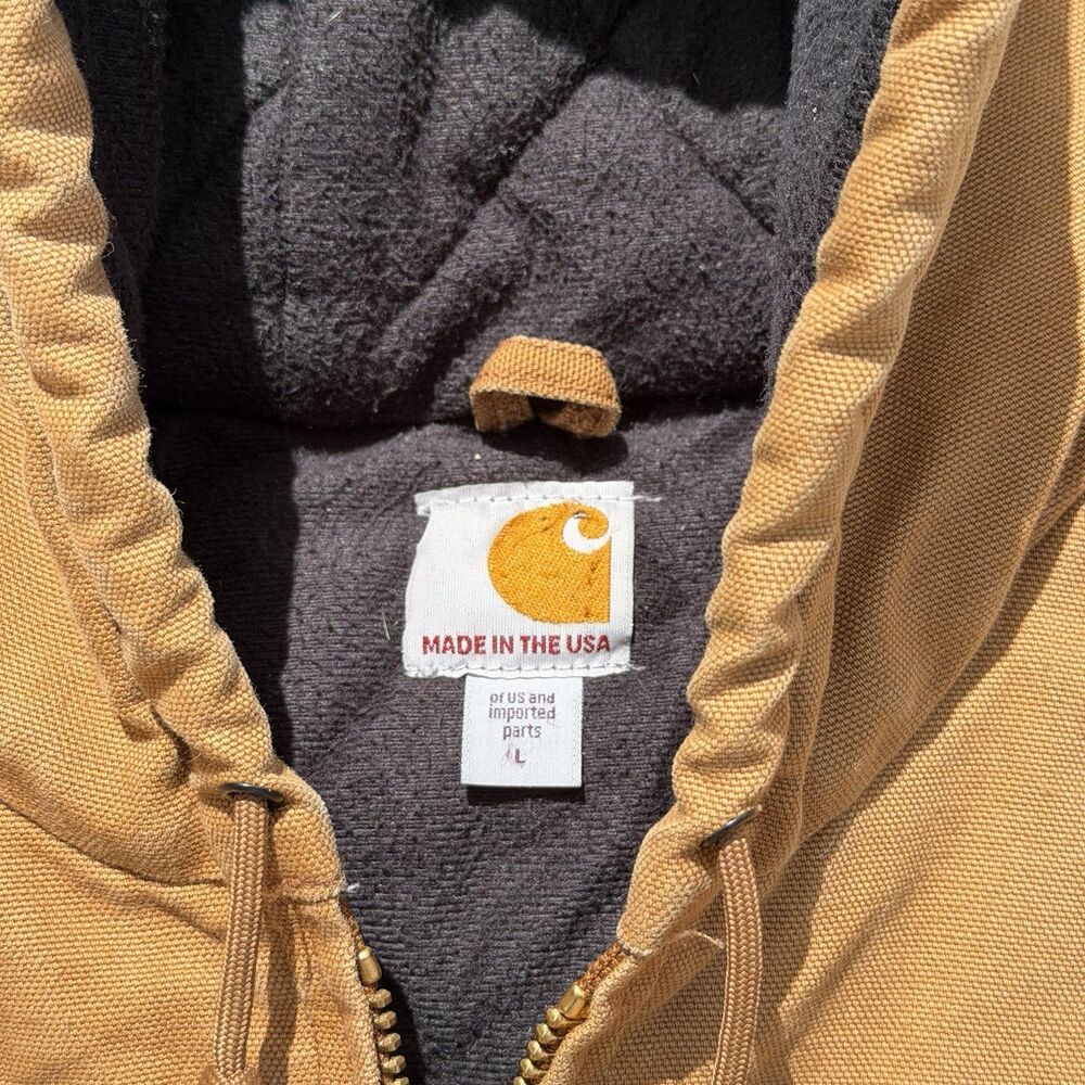Carhartt Duck Active Jacket Mens Large J140 Brown Canvas Hooded Workwear Y2K - Picture 3 of 11